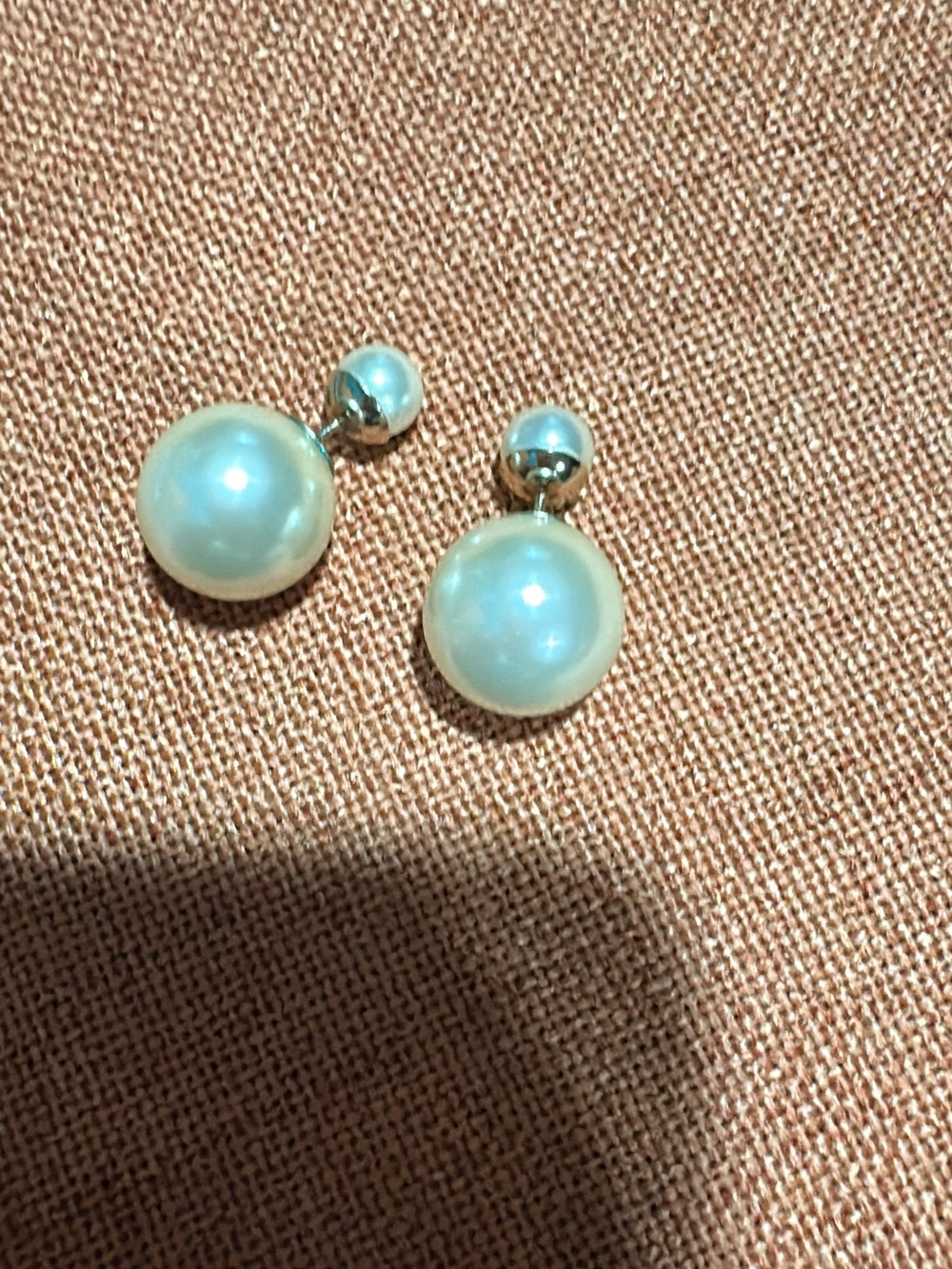 Dior Double Pearl Drop Earrings - White/Gold